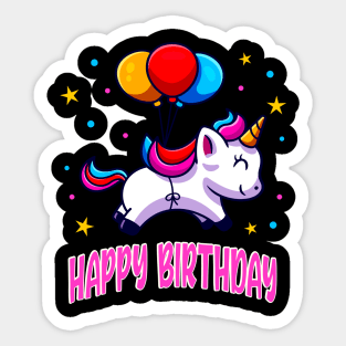 Happy Birthday Cute Unicorn Balloons Kids Sticker